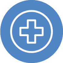 Blue circle with white medical cross symbol