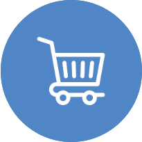 Shopping trolley icon on blue circle background