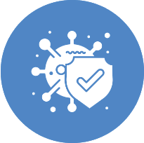 Virus protection icon with shield and checkmark