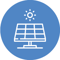 Solar panel under sun illustration in blue circle