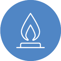 Blue icon with a gas flame symbol